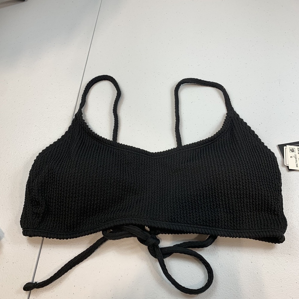 Salt & Cove Junior's Swim Bikini Top XL Black Bralette Ribbed Tie Back